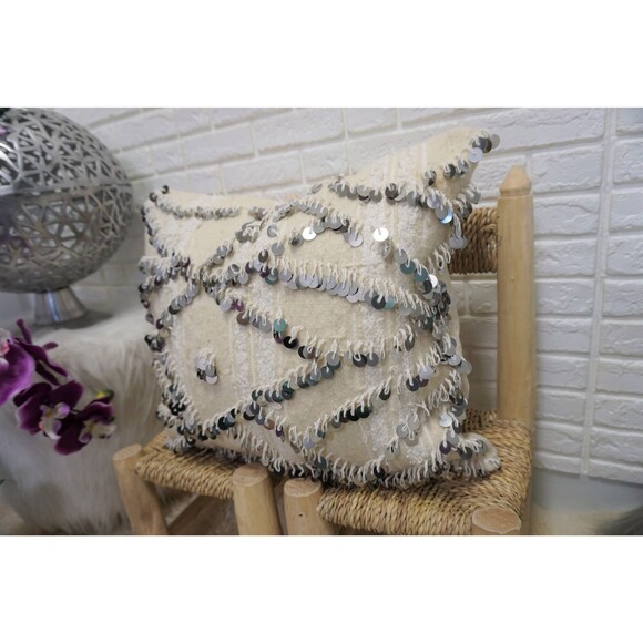 Moroccan Wedding Blanket Pillow Cover Vintage Handira Cushion 03YS00390 - Picture 6 of 10